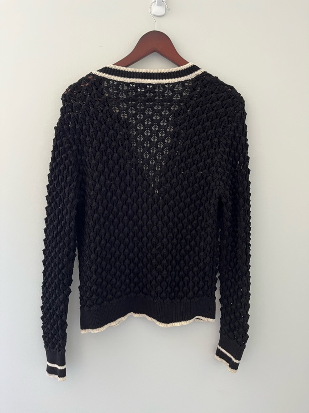 Heartloom Sybil Cotton Open Weave Knit Pullover Sweater Black Contrast Trim M - Picture 5 of 6